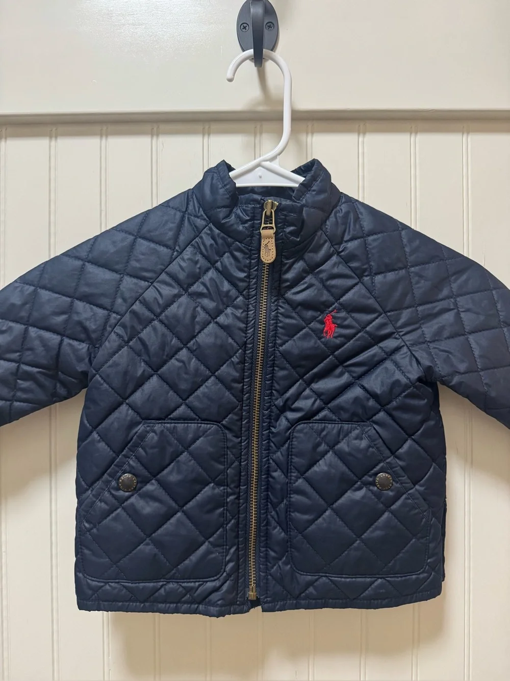 Ralph Lauren Toddler Boys Navy Quilted Jacket Coat Red Pony Size 24M